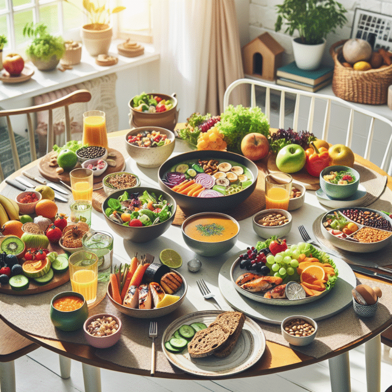 almoço saudável para família pequena com pratos diversificados